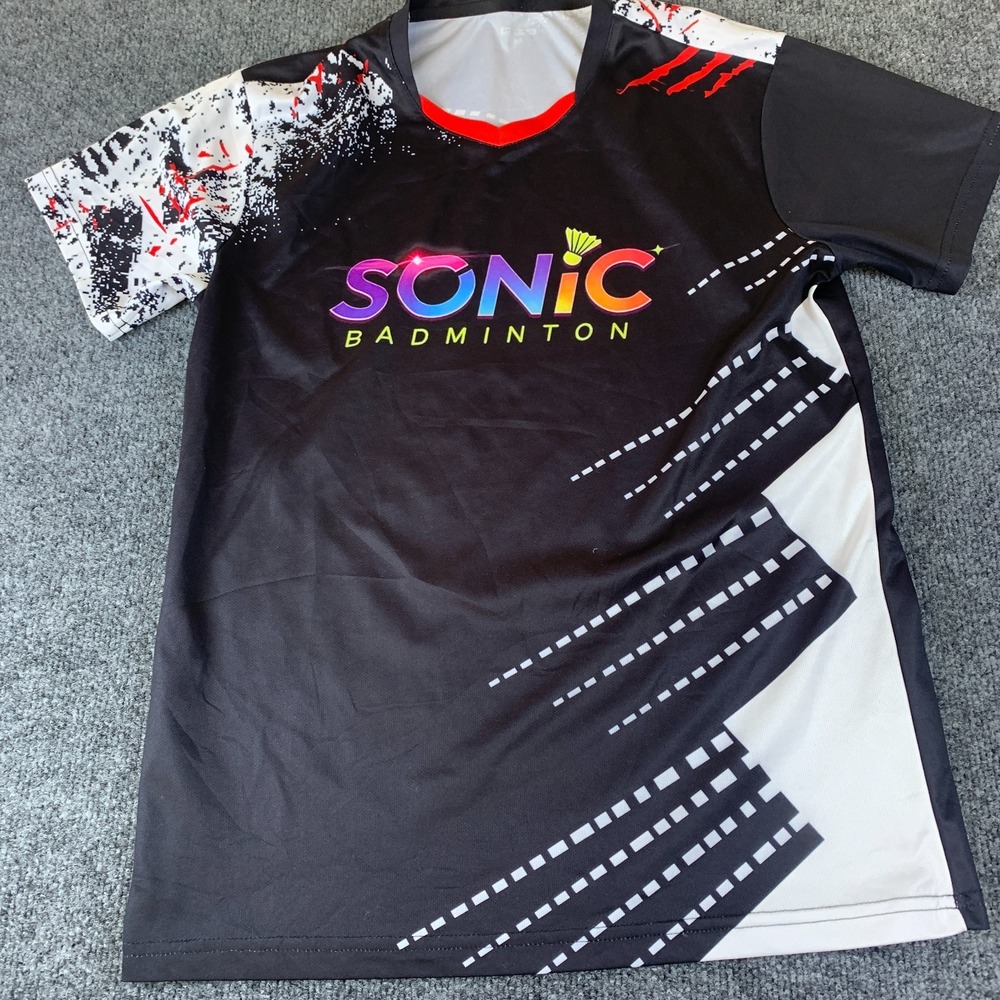 Sportswear Sonic Badminton Jersey Mens M Black Print Performance Short Sleeve